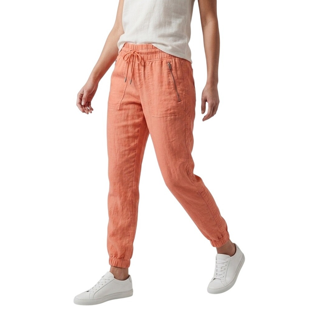 Athleta Cabo Women's Size 4 Orange Linen Drawstring Zipper‎ Pockets Jogger Pants